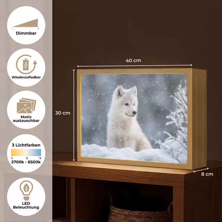 Wolf - Pup - Sneeuw Light Box met batterij (Wandlamp) middel -USP_websiteoverzichtDE
