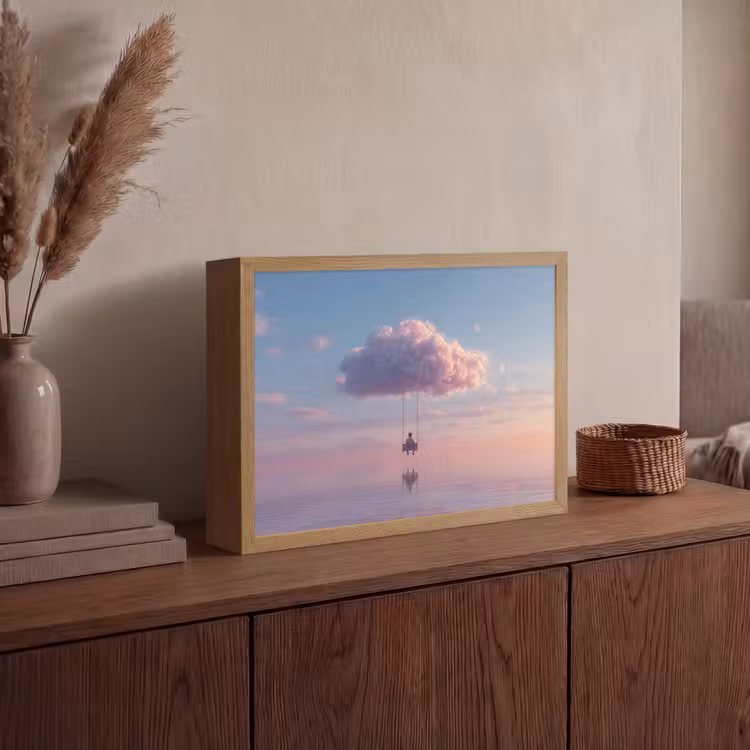 Wolk - Schommel - Kleurrijke lucht Light Box met batterij (Wandlamp) middel -sfeer2