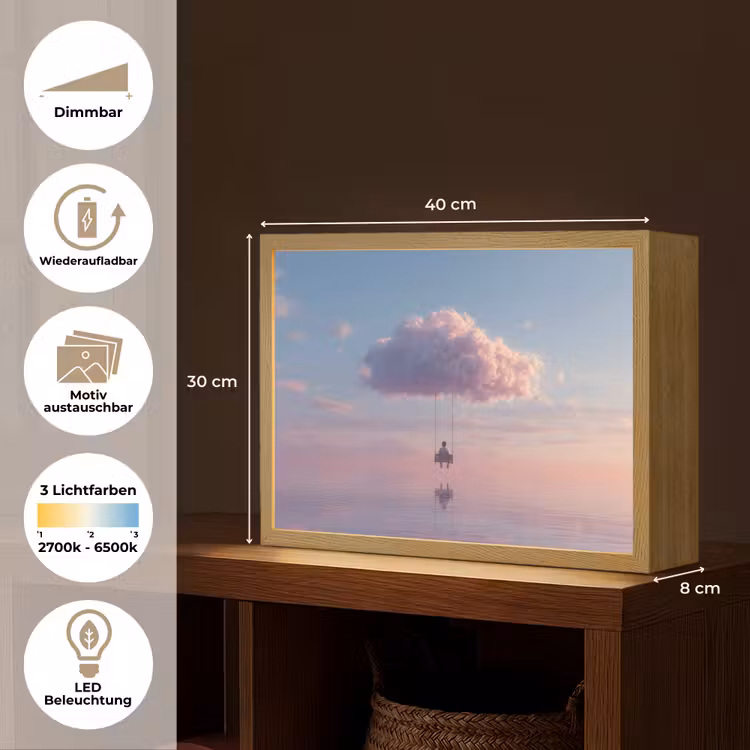 Wolk - Schommel - Kleurrijke lucht Light Box met batterij (Wandlamp) middel -USP_websiteoverzichtDE
