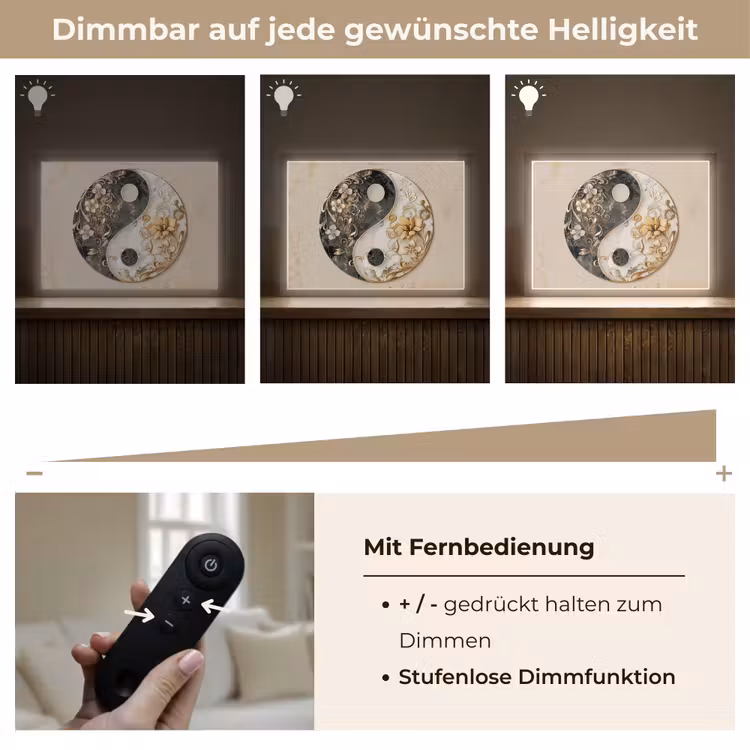 Yin Yang - Bloemen - Zwart - Wit - Vintage Light Box met batterij (Wandlamp) middel -USP_dimbaarDE