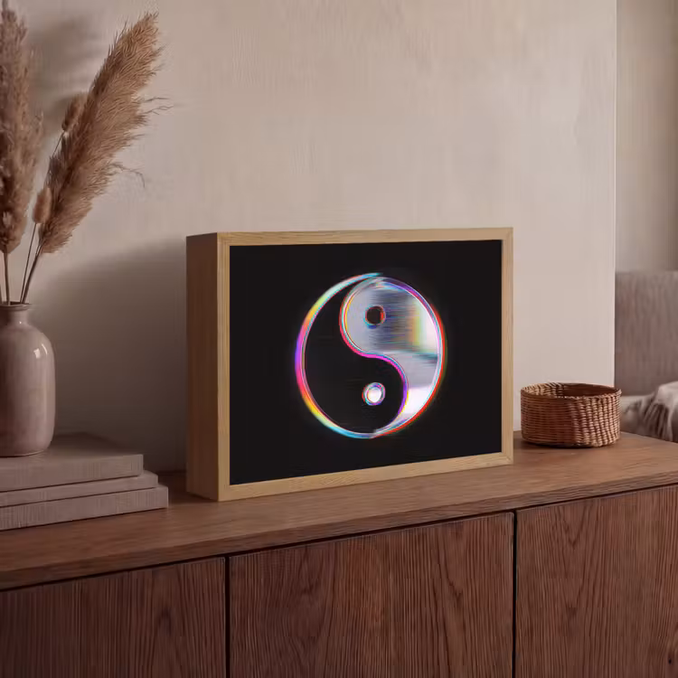 Yin-Yang - Cirkel - Regenboog Light Box met batterij (Wandlamp) middel -sfeer2