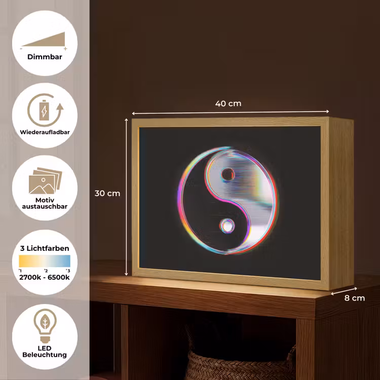 Yin-Yang - Cirkel - Regenboog Light Box met batterij (Wandlamp) middel -USP_websiteoverzichtDE