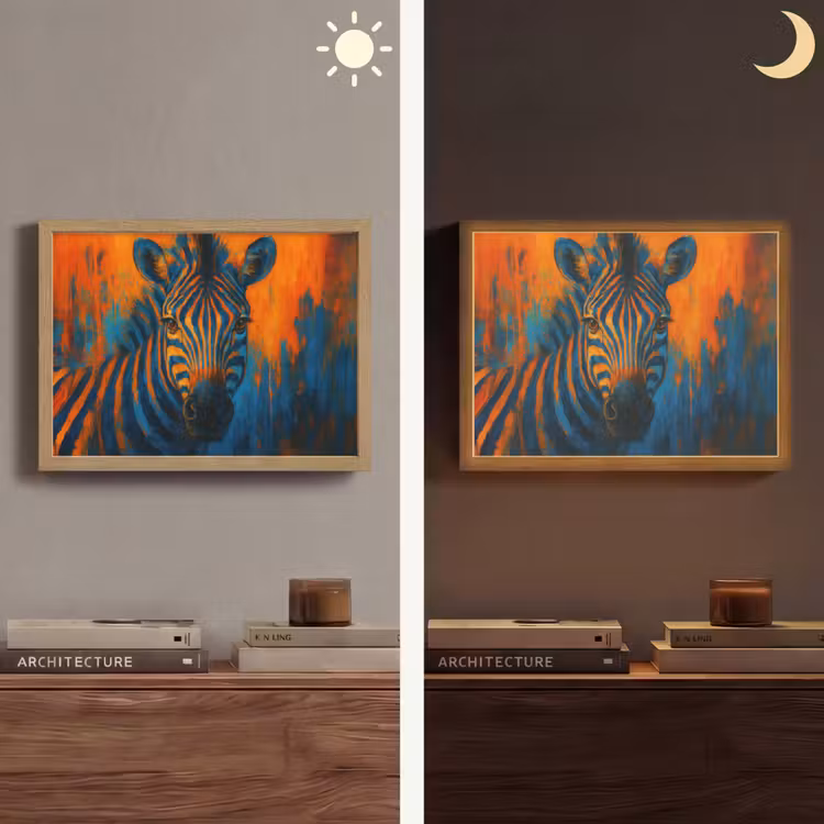 Zebra - Abstract - Blauw Light Box met batterij (Wandlamp) middel -sfeer3