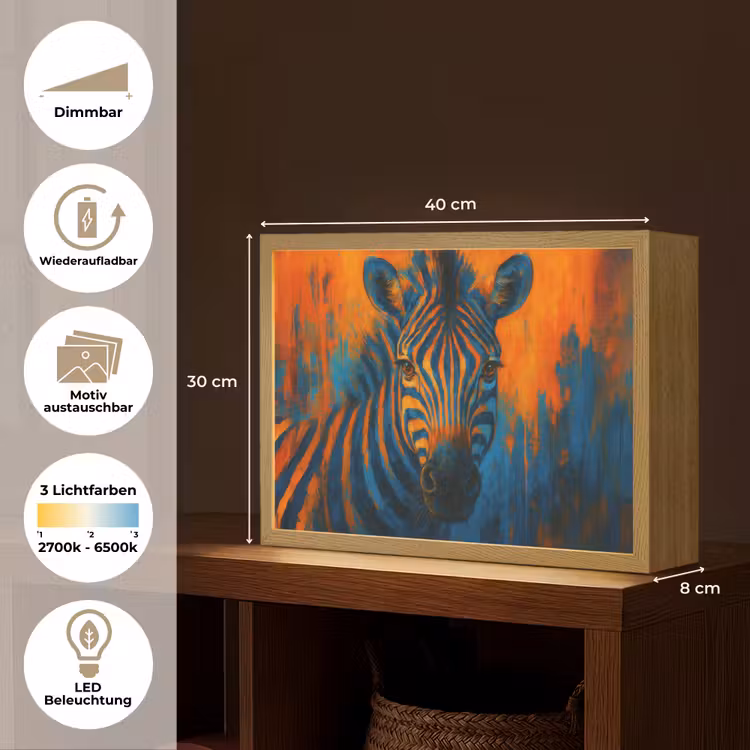 Zebra - Abstract - Blauw Light Box met batterij (Wandlamp) middel -USP_websiteoverzichtDE