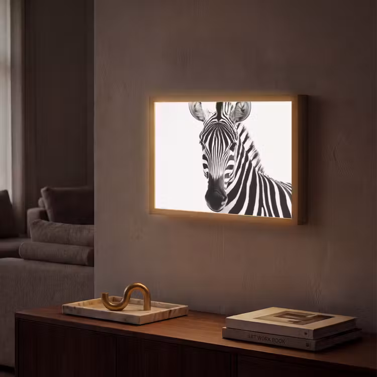 Zebra - Close-up - Zwart - Strepen Light Box met batterij (Wandlamp) middel -sfeer1