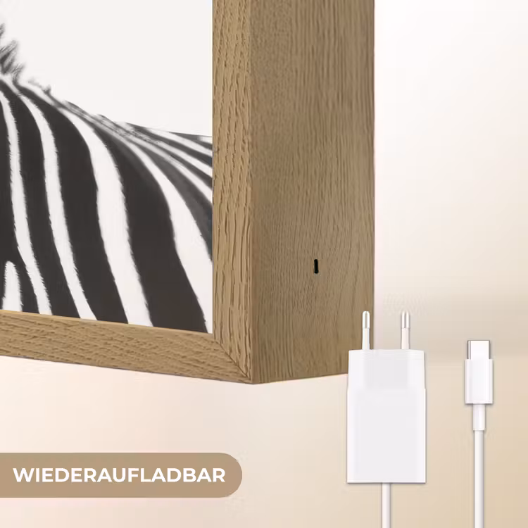 Zebra - Close-up - Zwart - Strepen Light Box met batterij (Wandlamp) middel -USP_websiteoplaadbaarDE