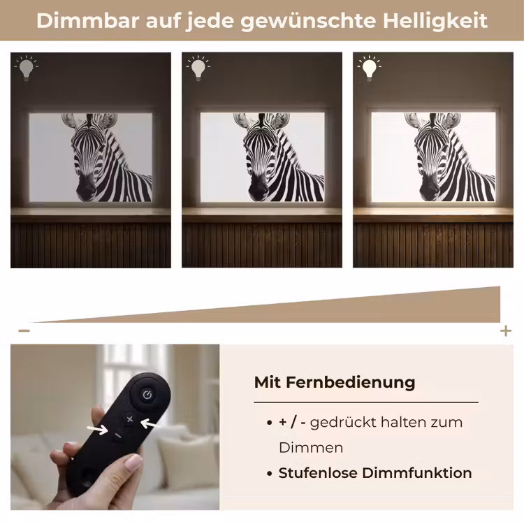 Zebra - Close-up - Zwart - Strepen Light Box met batterij (Wandlamp) middel -USP_dimbaarDE