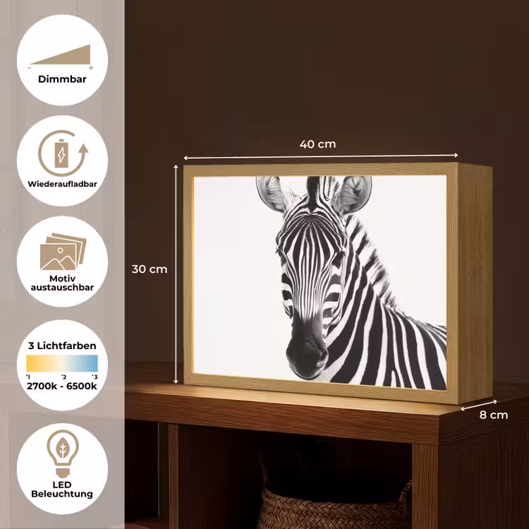 Zebra - Close-up - Zwart - Strepen Light Box met batterij (Wandlamp) middel -USP_websiteoverzichtDE
