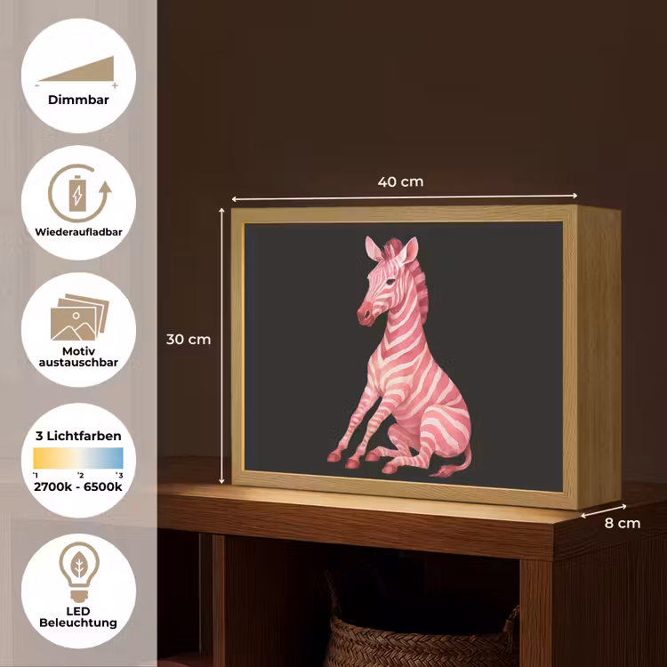Zebra - Roze - Gestreept Light Box met batterij (Wandlamp) middel -USP_websiteoverzichtDE