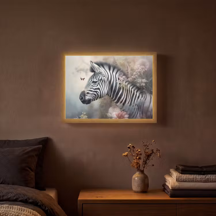 Zebra - Wilde dieren - Vlinder - Bloemen Light Box met batterij (Wandlamp) middel -sfeer4