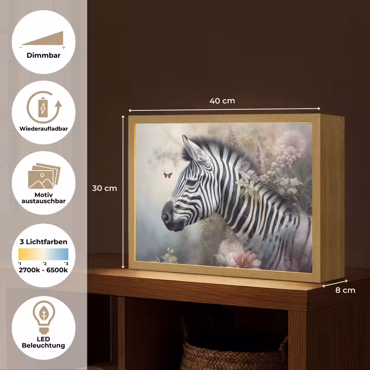 Zebra - Wilde dieren - Vlinder - Bloemen Light Box met batterij (Wandlamp) middel -USP_websiteoverzichtDE