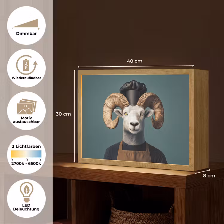 Geit - Hoorns - Kokskleding Light Box met batterij (Wandlamp) middel -USP_websiteoverzichtDE