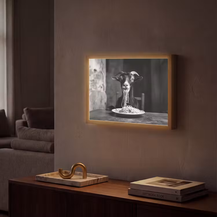 Geit - Bord - Spaghetti - Zwart Wit Light Box met batterij (Wandlamp) middel -sfeer1