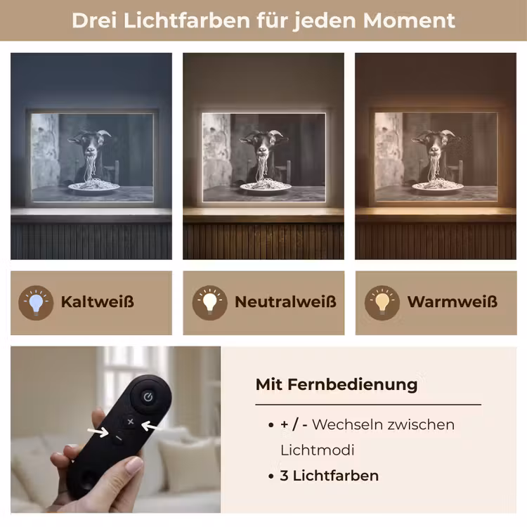 Geit - Bord - Spaghetti - Zwart Wit Light Box met batterij (Wandlamp) middel -USP_lichtkleurDE