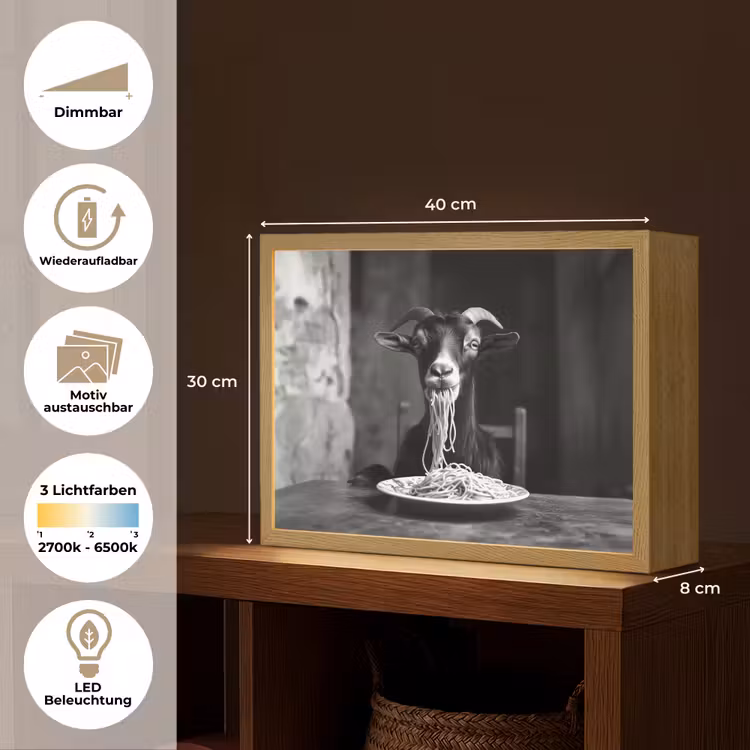 Geit - Bord - Spaghetti - Zwart Wit Light Box met batterij (Wandlamp) middel -USP_websiteoverzichtDE
