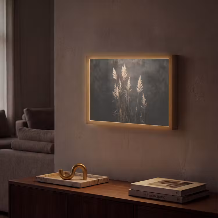 Siergras - Pluimen - Verlichting - Zwart Light Box met batterij (Wandlamp) middel -sfeer1