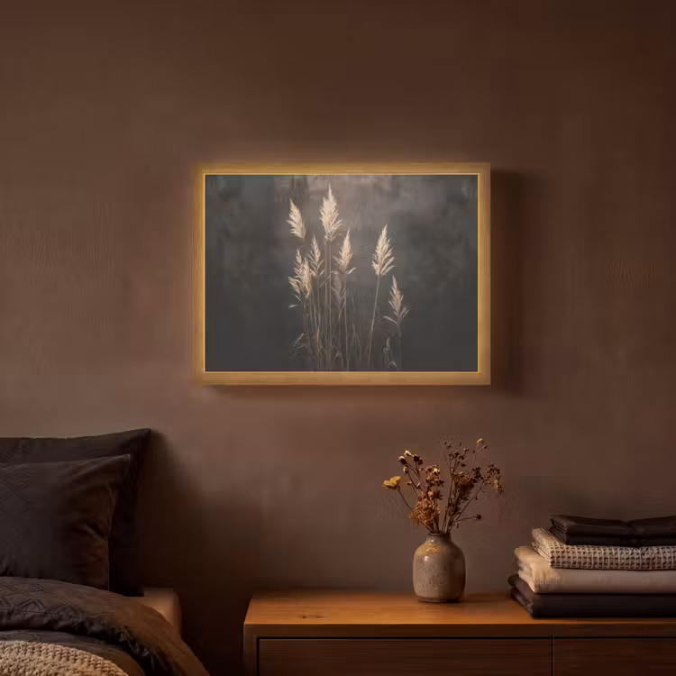 Siergras - Pluimen - Verlichting - Zwart Light Box met batterij (Wandlamp) middel -sfeer4