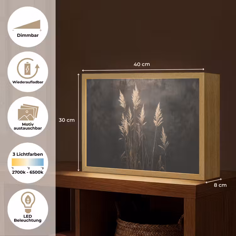Siergras - Pluimen - Verlichting - Zwart Light Box met batterij (Wandlamp) middel -USP_websiteoverzichtDE