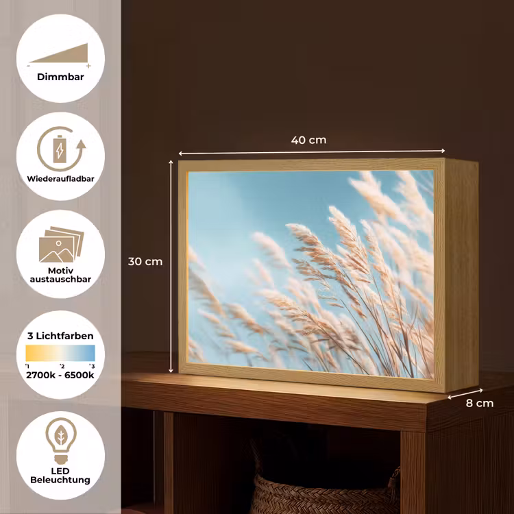 Siergras - Wind - Lichtbruin Light Box met batterij (Wandlamp) middel -USP_websiteoverzichtDE