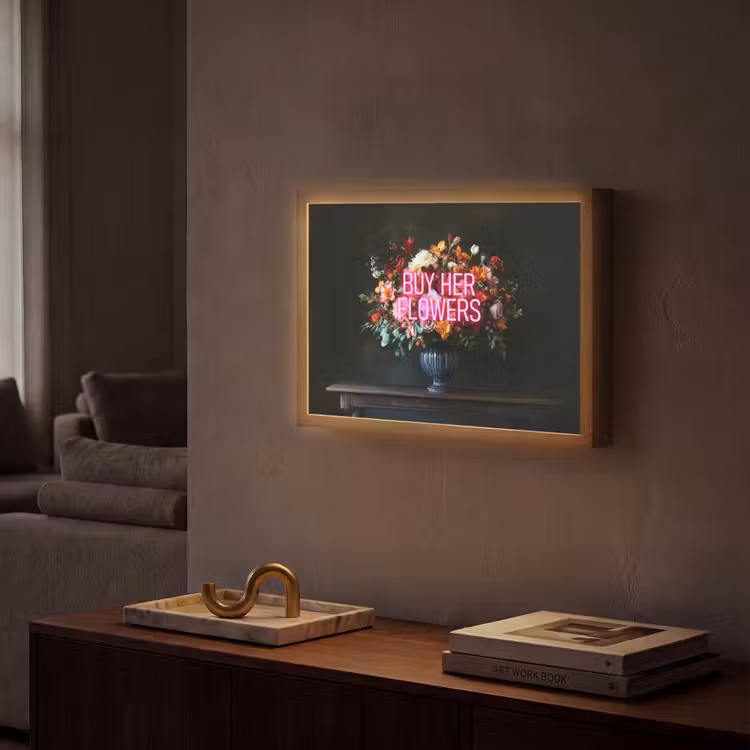 Quote - Bloemen - Vaas - Neon Light Box met batterij (Wandlamp) middel -sfeer1