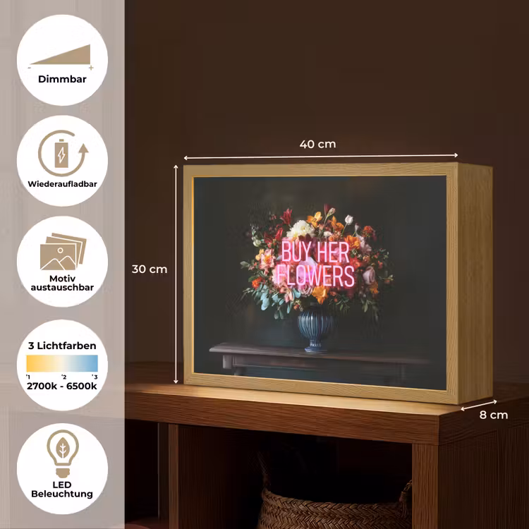 Quote - Bloemen - Vaas - Neon Light Box met batterij (Wandlamp) middel -USP_websiteoverzichtDE