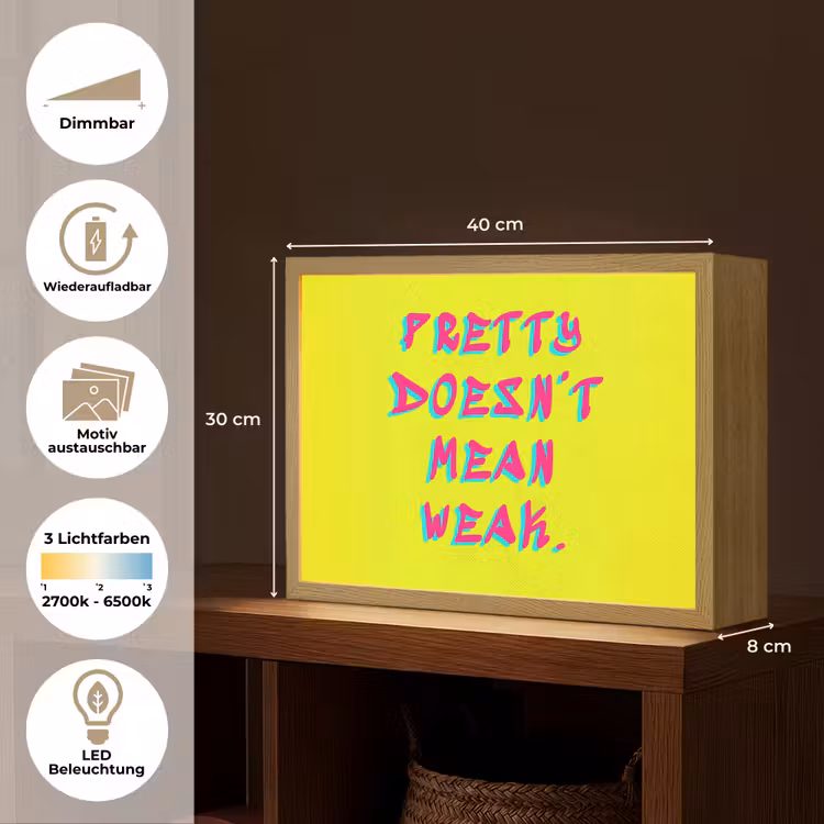 Quote - Minimalistisch - Kleurrijk Light Box met batterij (Wandlamp) middel -USP_websiteoverzichtDE