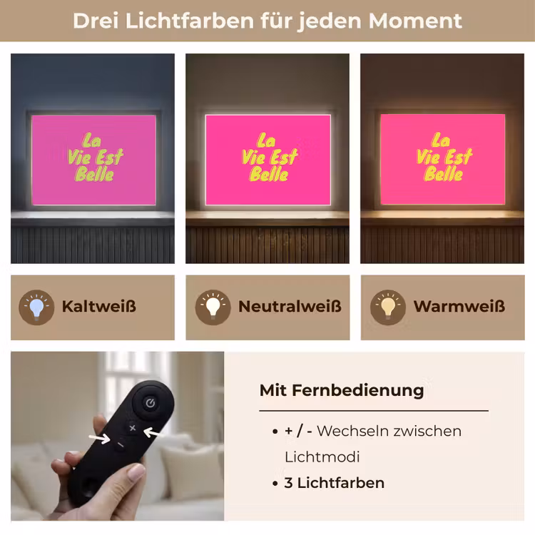 Quote - Retro - Roze Light Box met batterij (Wandlamp) middel -USP_lichtkleurDE