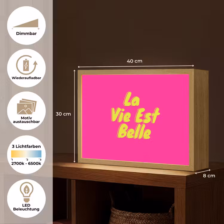 Quote - Retro - Roze Light Box met batterij (Wandlamp) middel -USP_websiteoverzichtDE