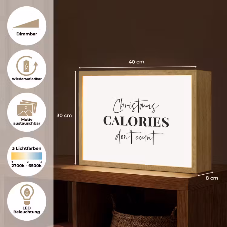 Kerst quote - Winter - Christmas calories - Wit Light Box met batterij (Wandlamp) middel -USP_websiteoverzichtDE