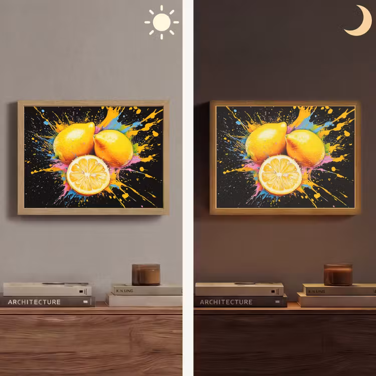 Citroen - Graffiti - Kleurrijk - Verf - Modern Light Box met batterij (Wandlamp) middel -sfeer3