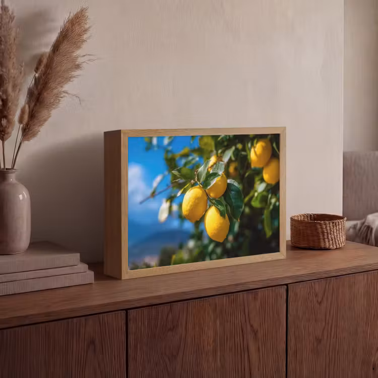 Citroenen - Bladeren - Blauwe lucht Light Box met batterij (Wandlamp) middel -sfeer2
