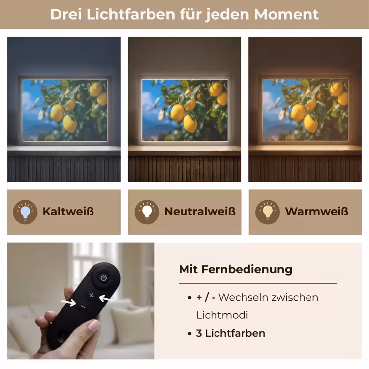 Citroenen - Bladeren - Blauwe lucht Light Box met batterij (Wandlamp) middel -USP_lichtkleurDE