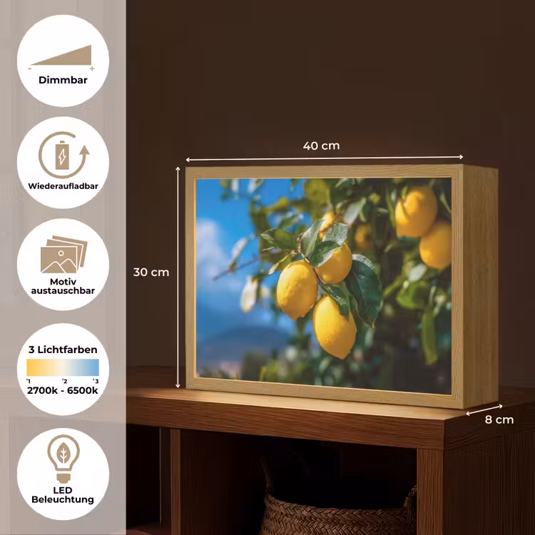Citroenen - Bladeren - Blauwe lucht Light Box met batterij (Wandlamp) middel -USP_websiteoverzichtDE