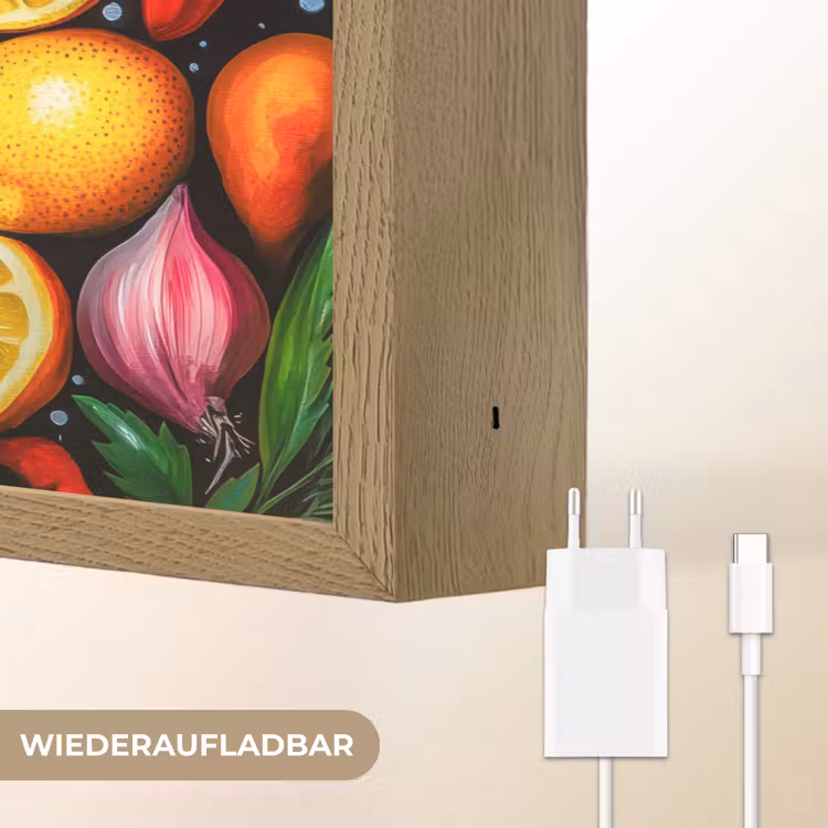 Citroenen - Peper - Kruiden - Graffiti - Verf - Abstract Light Box met batterij (Wandlamp) middel -USP_websiteoplaadbaarDE