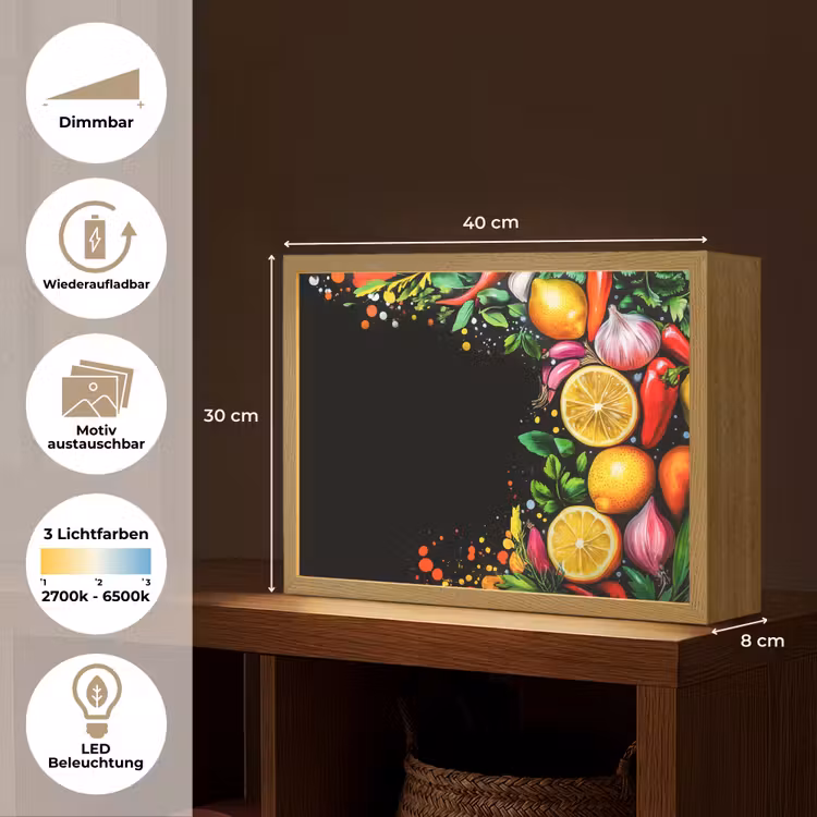 Citroenen - Peper - Kruiden - Graffiti - Verf - Abstract Light Box met batterij (Wandlamp) middel -USP_websiteoverzichtDE