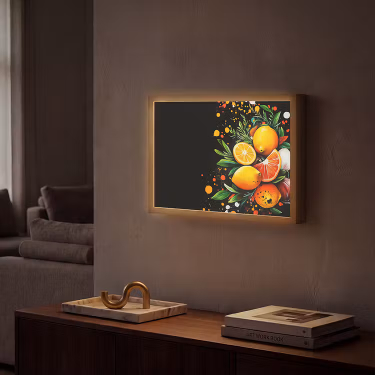 Citroenen - Zwart - Kruiden - Graffiti - Verf Light Box met batterij (Wandlamp) middel -sfeer1