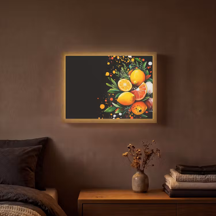 Citroenen - Zwart - Kruiden - Graffiti - Verf Light Box met batterij (Wandlamp) middel -sfeer4