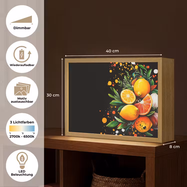 Citroenen - Zwart - Kruiden - Graffiti - Verf Light Box met batterij (Wandlamp) middel -USP_websiteoverzichtDE