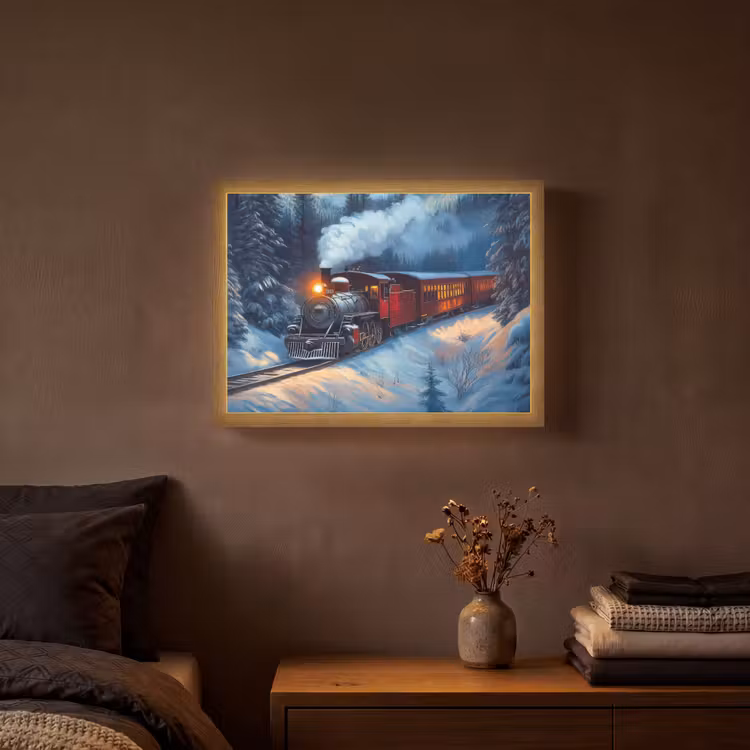Trein - Kerst - Sneeuw - Kersttrein Light Box met batterij (Wandlamp) middel -sfeer4