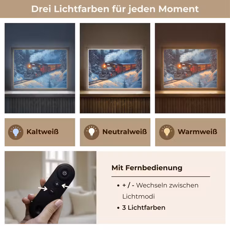 Trein - Kerst - Sneeuw - Kersttrein Light Box met batterij (Wandlamp) middel -USP_lichtkleurDE