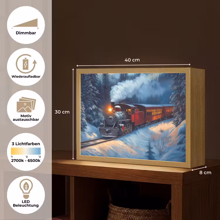 Trein - Kerst - Sneeuw - Kersttrein Light Box met batterij (Wandlamp) middel -USP_websiteoverzichtDE