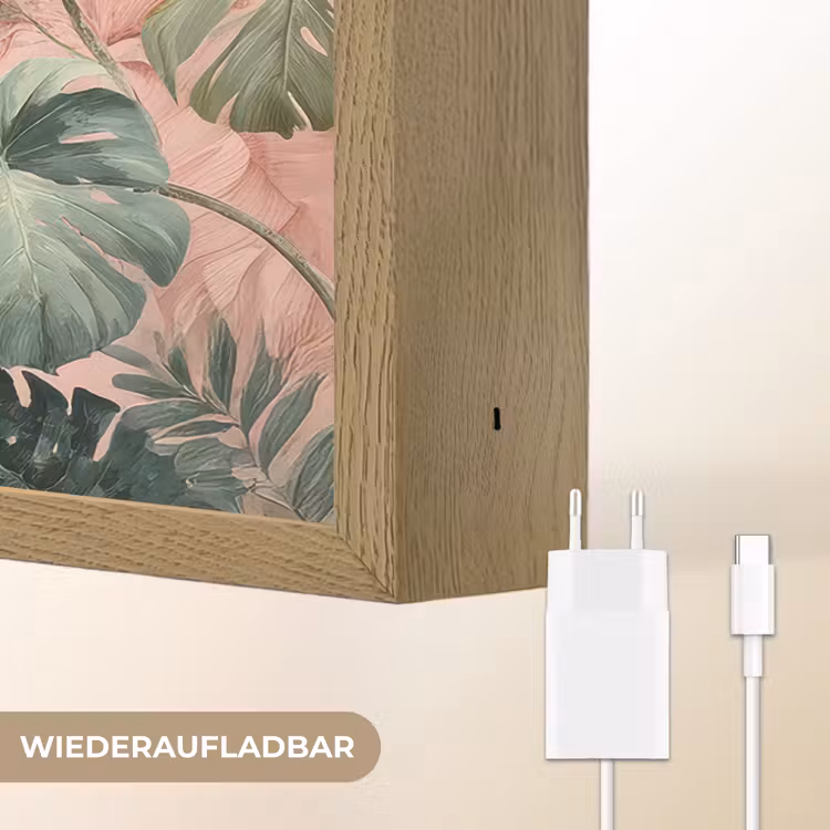 Compositie van bladeren - Groen - Roze Light Box met batterij (Wandlamp) middel -USP_websiteoplaadbaarDE