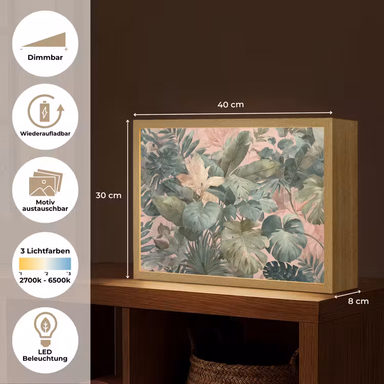 Compositie van bladeren - Groen - Roze Light Box met batterij (Wandlamp) middel -USP_websiteoverzichtDE
