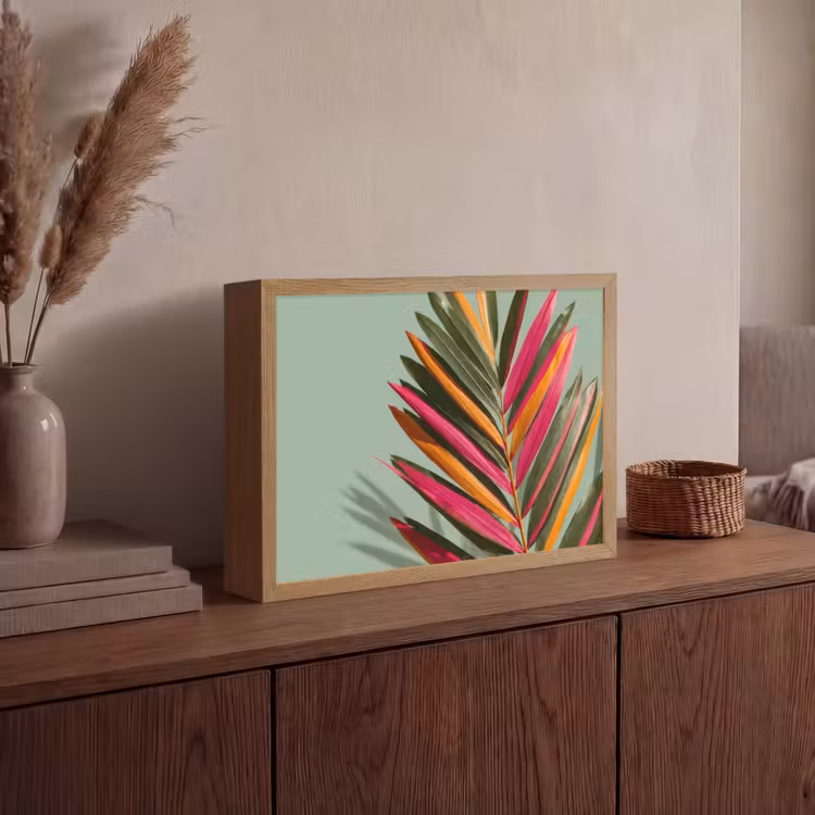 Tak - Bladeren - Kleurrijk - Schaduw Light Box met batterij (Wandlamp) middel -sfeer2