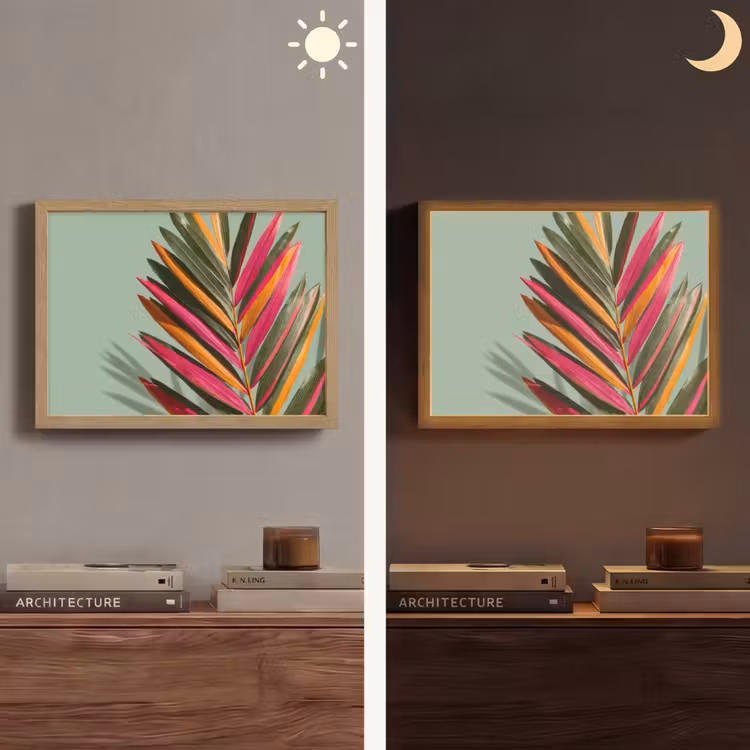 Tak - Bladeren - Kleurrijk - Schaduw Light Box met batterij (Wandlamp) middel -sfeer3