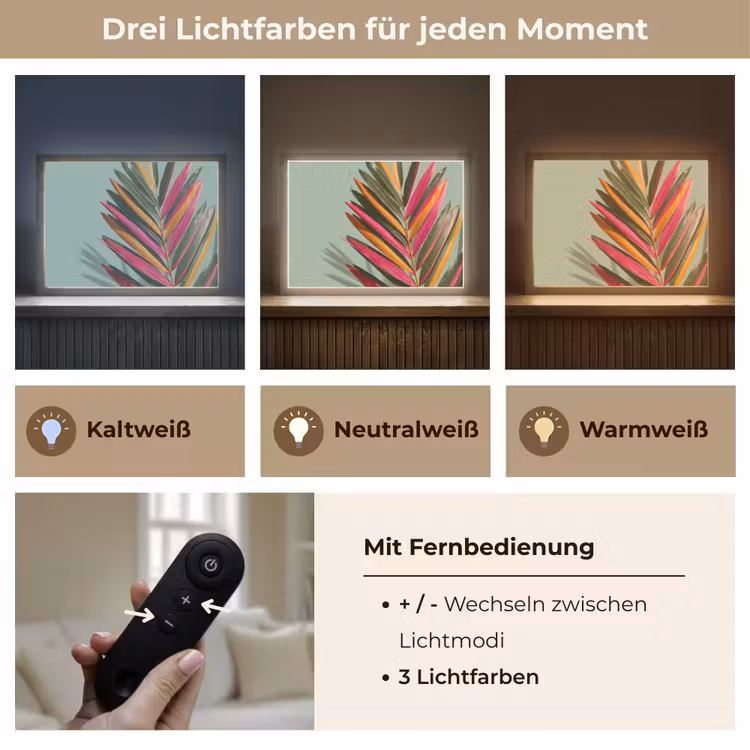 Tak - Bladeren - Kleurrijk - Schaduw Light Box met batterij (Wandlamp) middel -USP_lichtkleurDE