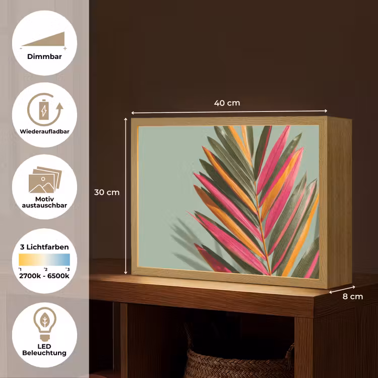 Tak - Bladeren - Kleurrijk - Schaduw Light Box met batterij (Wandlamp) middel -USP_websiteoverzichtDE