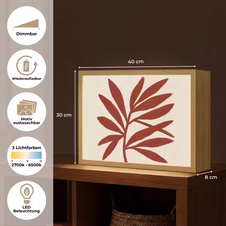 Tak - Bladeren - Rood Light Box met batterij (Wandlamp) middel -USP_websiteoverzichtDE