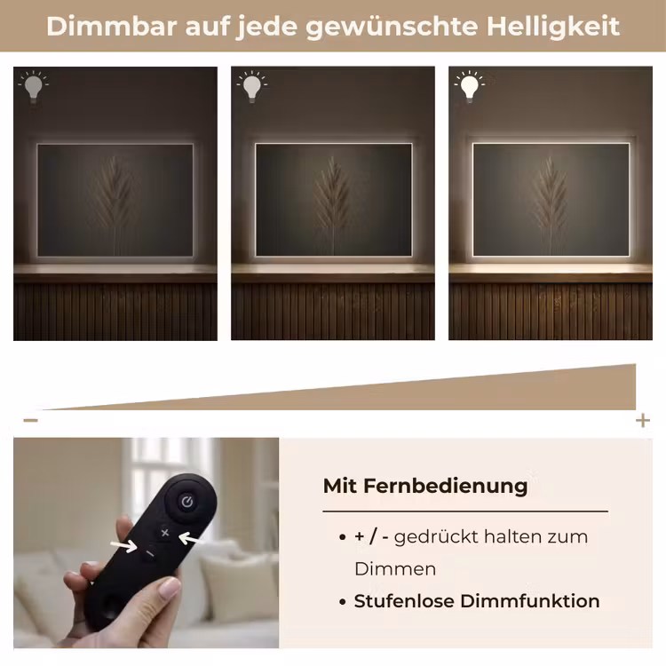 Tak - Pluimgras - Donkerbruin Light Box met batterij (Wandlamp) middel -USP_dimbaarDE