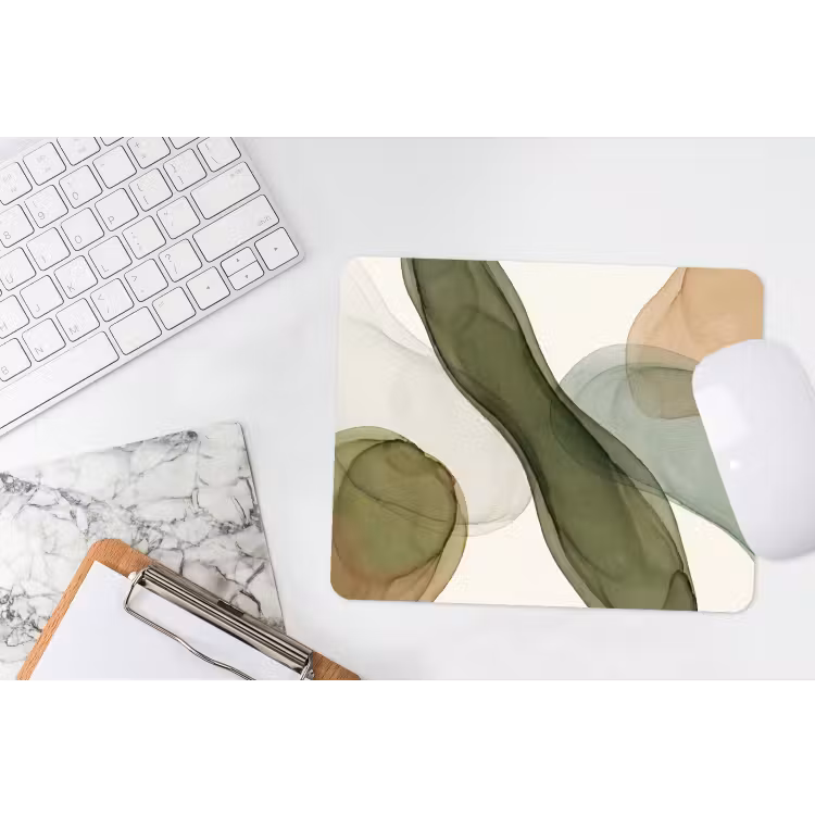Abstract - Vormen - Modern - Kunst - Groen - Bruin muismat rubber klein -witbureau